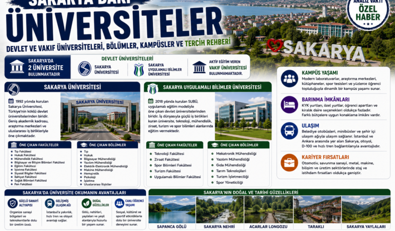 Sakarya’daki Üniversiteler: Devlet ve Vakıf Üniversiteleri, Bölümler, Kampüsler ve Tercih Rehberi