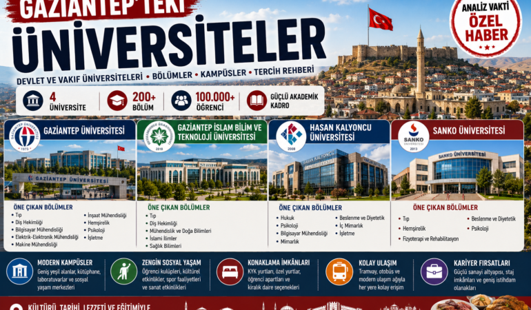 Gaziantep’teki Üniversiteler: Devlet ve Vakıf Üniversiteleri, Bölümler, Kampüsler ve Tercih Rehberi