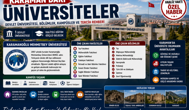 Karaman’daki Üniversiteler: Devlet Üniversitesi, Bölümler, Kampüsler ve Tercih Rehberi