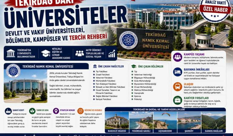 Tekirdağ’daki Üniversiteler: Devlet ve Vakıf Üniversiteleri, Bölümler, Kampüsler ve Tercih Rehberi